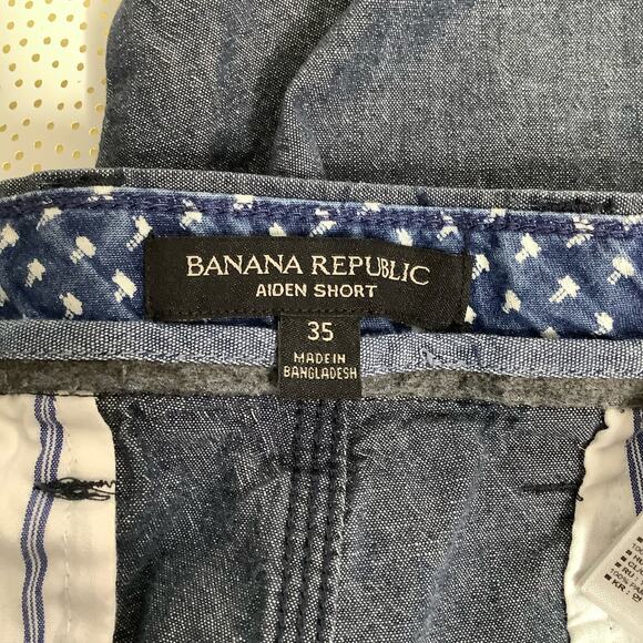 Banana Republic Aiden Chambray Blue Flat Front Chino Shorts Cotton 35 - Picture 3 of 4